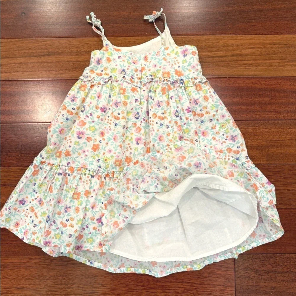 OshKosh B'gosh 4T Floral Tiered Cotton Sundress Tie Shoulder Ruffle‎ White